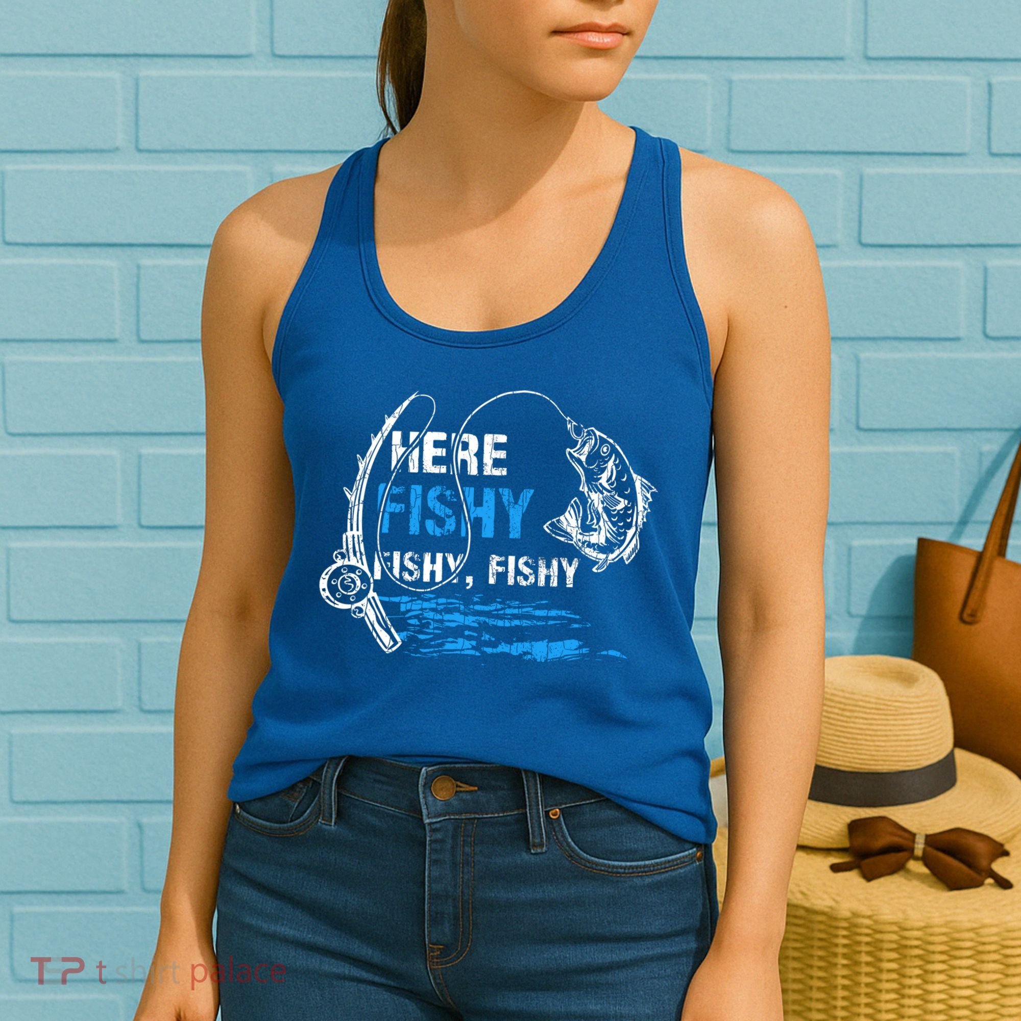 Here Fishy Funny Fishing Fisher Fish Graphic Gift Women's Tank Top