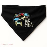 Here Fishy Fishy Retro Nature Trout Fly Fishing Gift USA-Made Doggie Bandana thumb 0