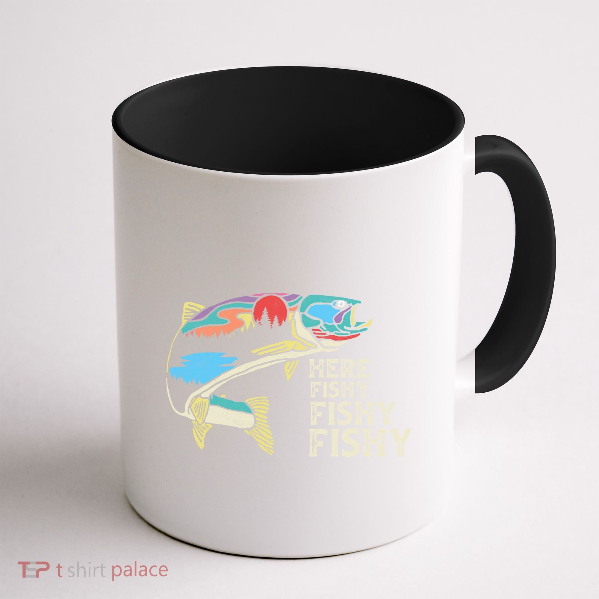 Here Fishy Fishy Retro Nature Trout Fly Fishing Gift Coffee Mug
