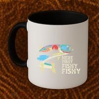 Here Fishy Fishy Retro Nature Trout Fly Fishing Gift Coffee Mug thumb 2