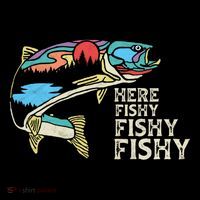 Here Fishy Fishy Retro Nature Trout Fly Fishing Gift Coffee Mug thumb 5