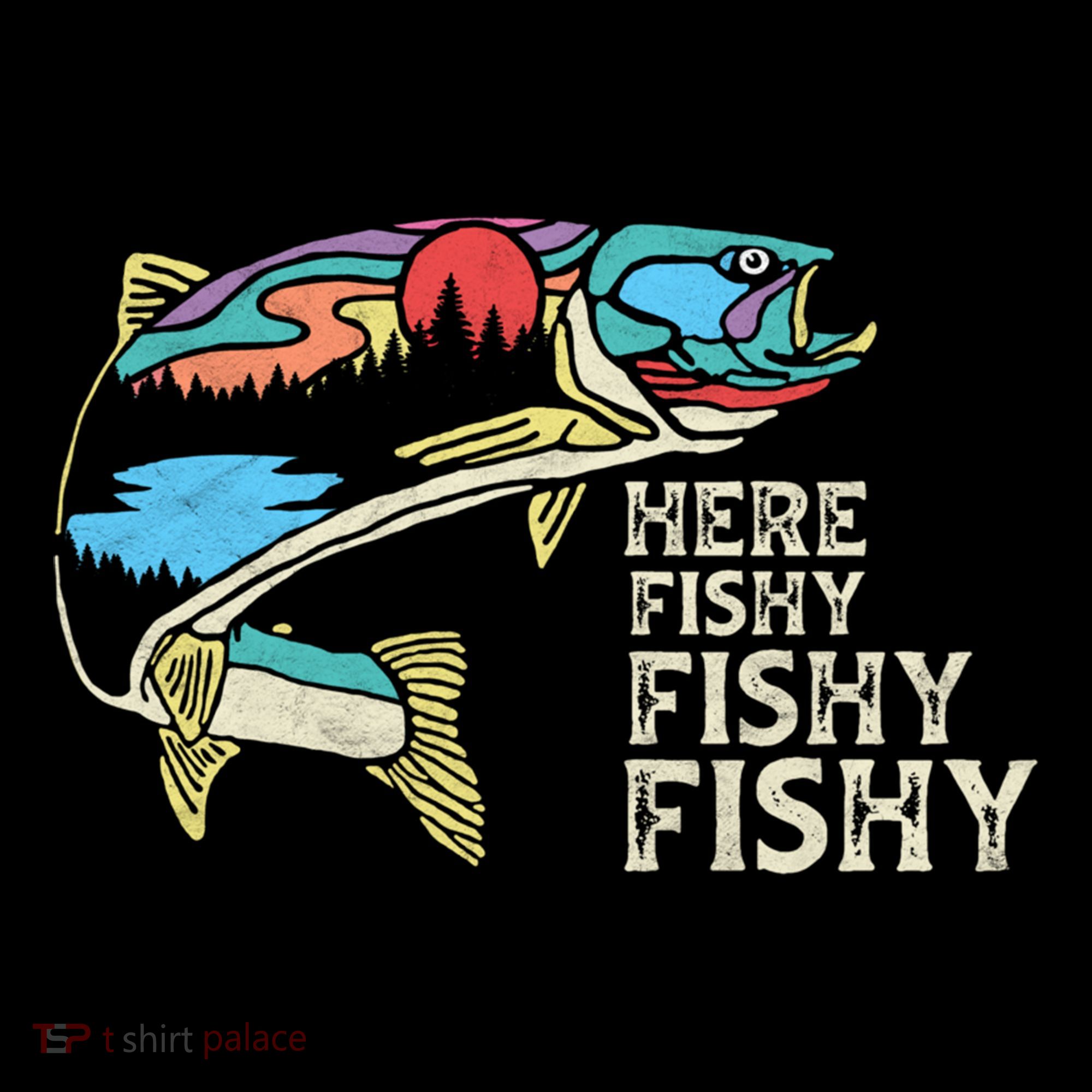Here Fishy Fishy Retro Nature Trout Fly Fishing Gift Coffee Mug