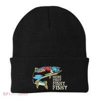 Here Fishy Fishy Retro Nature Trout Fly Fishing Gift Beanie thumb 0