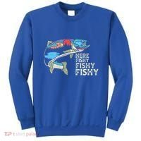 Here Fishy Fishy Retro Nature Trout Fly Fishing Gift Sweatshirt thumb 0