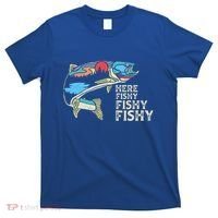 Here Fishy Fishy Retro Nature Trout Fly Fishing Gift T-Shirt thumb 0