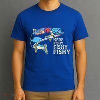 Here Fishy Fishy Retro Nature Trout Fly Fishing Gift T-Shirt thumb 3