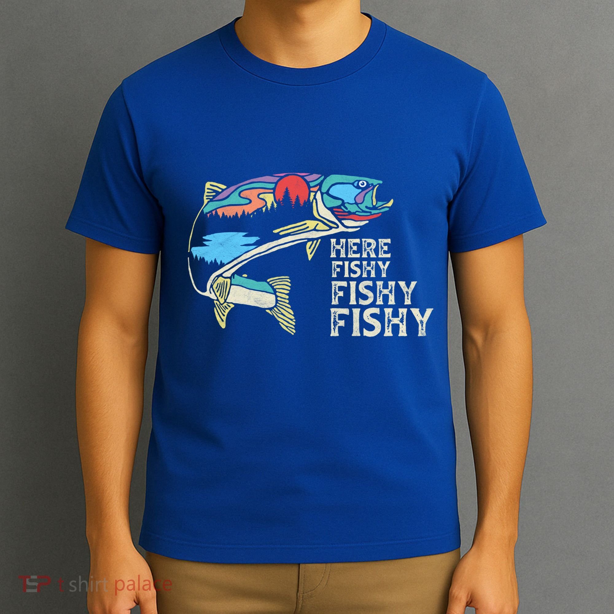 Here Fishy Fishy Retro Nature Trout Fly Fishing Gift T-Shirt