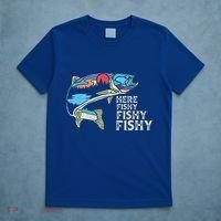 Here Fishy Fishy Retro Nature Trout Fly Fishing Gift T-Shirt thumb 5