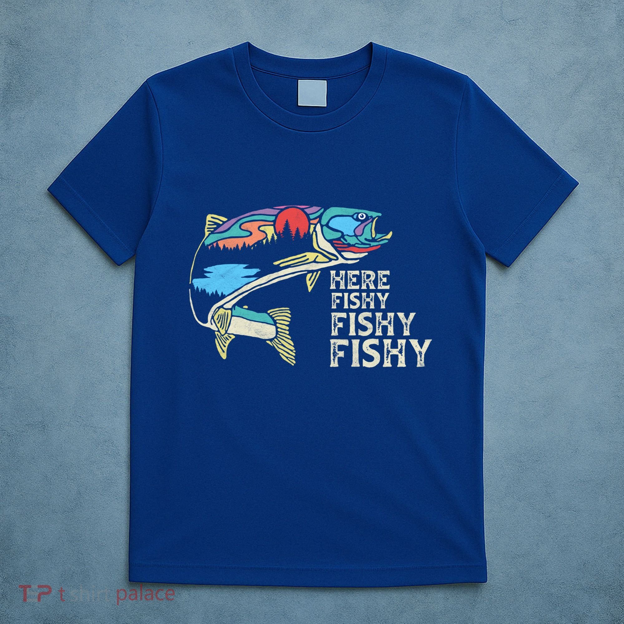 Here Fishy Fishy Retro Nature Trout Fly Fishing Gift T-Shirt