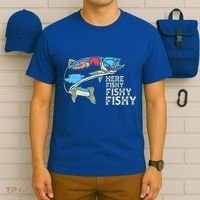Here Fishy Fishy Retro Nature Trout Fly Fishing Gift T-Shirt thumb 6