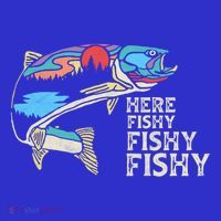 Here Fishy Fishy Retro Nature Trout Fly Fishing Gift T-Shirt thumb 7
