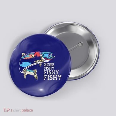 Here Fishy Fishy Retro Nature Trout Fly Fishing Gift Button