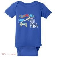 Here Fishy Fishy Retro Nature Trout Fly Fishing Gift Baby Bodysuit thumb 0