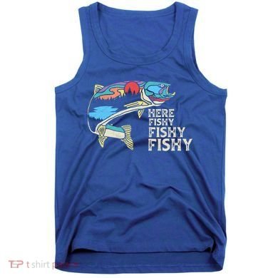 Here Fishy Fishy Retro Nature Trout Fly Fishing Gift Tank Top