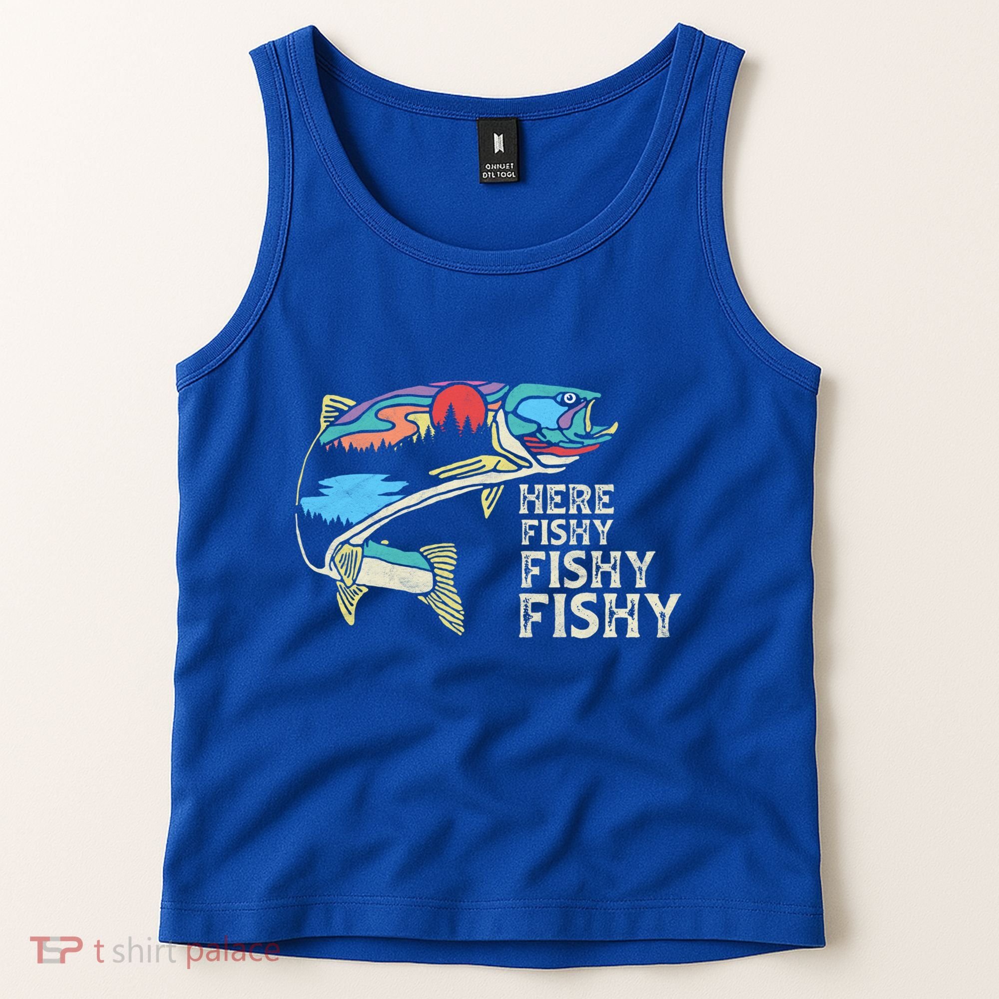 Here Fishy Fishy Retro Nature Trout Fly Fishing Gift Tank Top