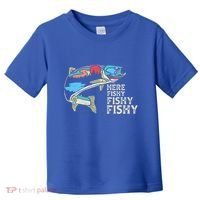 Here Fishy Fishy Retro Nature Trout Fly Fishing Gift Toddler T-Shirt thumb 0