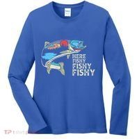 Here Fishy Fishy Retro Nature Trout Fly Fishing Gift Women's Long Sleeve Shirt thumb 0
