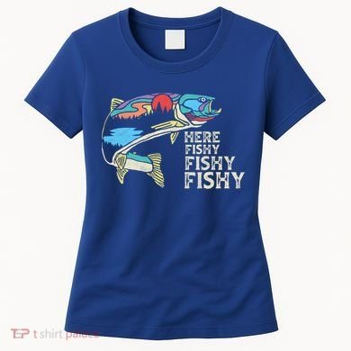 Here Fishy Fishy Retro Nature Trout Fly Fishing Gift Women's T-Shirt