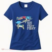 Here Fishy Fishy Retro Nature Trout Fly Fishing Gift Women's T-Shirt thumb 0