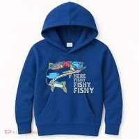 Here Fishy Fishy Retro Nature Trout Fly Fishing Gift Kids Hoodie thumb 0