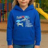 Here Fishy Fishy Retro Nature Trout Fly Fishing Gift Kids Hoodie thumb 3
