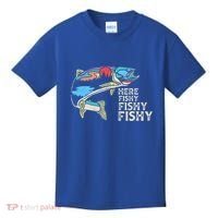 Here Fishy Fishy Retro Nature Trout Fly Fishing Gift Kids T-Shirt thumb 0