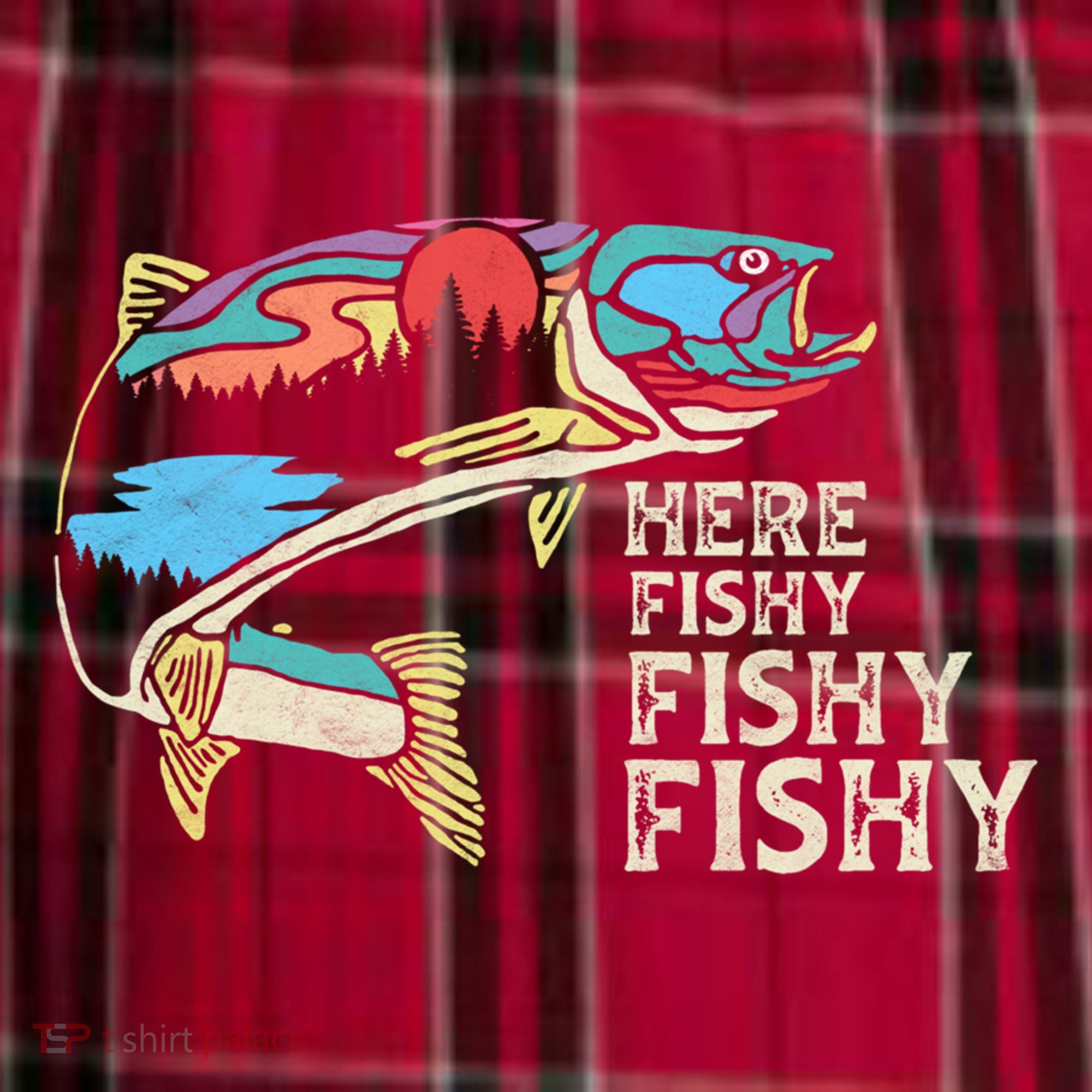 Here Fishy Fishy Retro Nature Trout Fly Fishing Gift Men's Flannel Plaid Pajama Pants