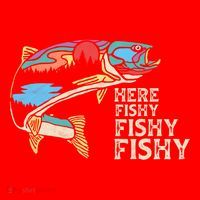 Here Fishy Fishy Retro Nature Trout Fly Fishing Gift Santa Hat thumb 1