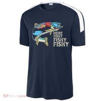 Here Fishy Fishy Retro Nature Trout Fly Fishing Gift Sport-Tek Competitor United Soccer Jersey thumb 2