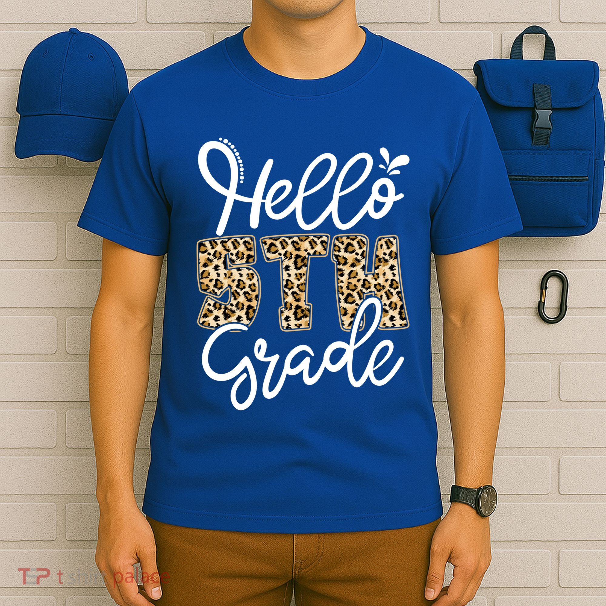 Hello Fifth Grade Happy First Day Of School Leopard Cool Gift T-Shirt