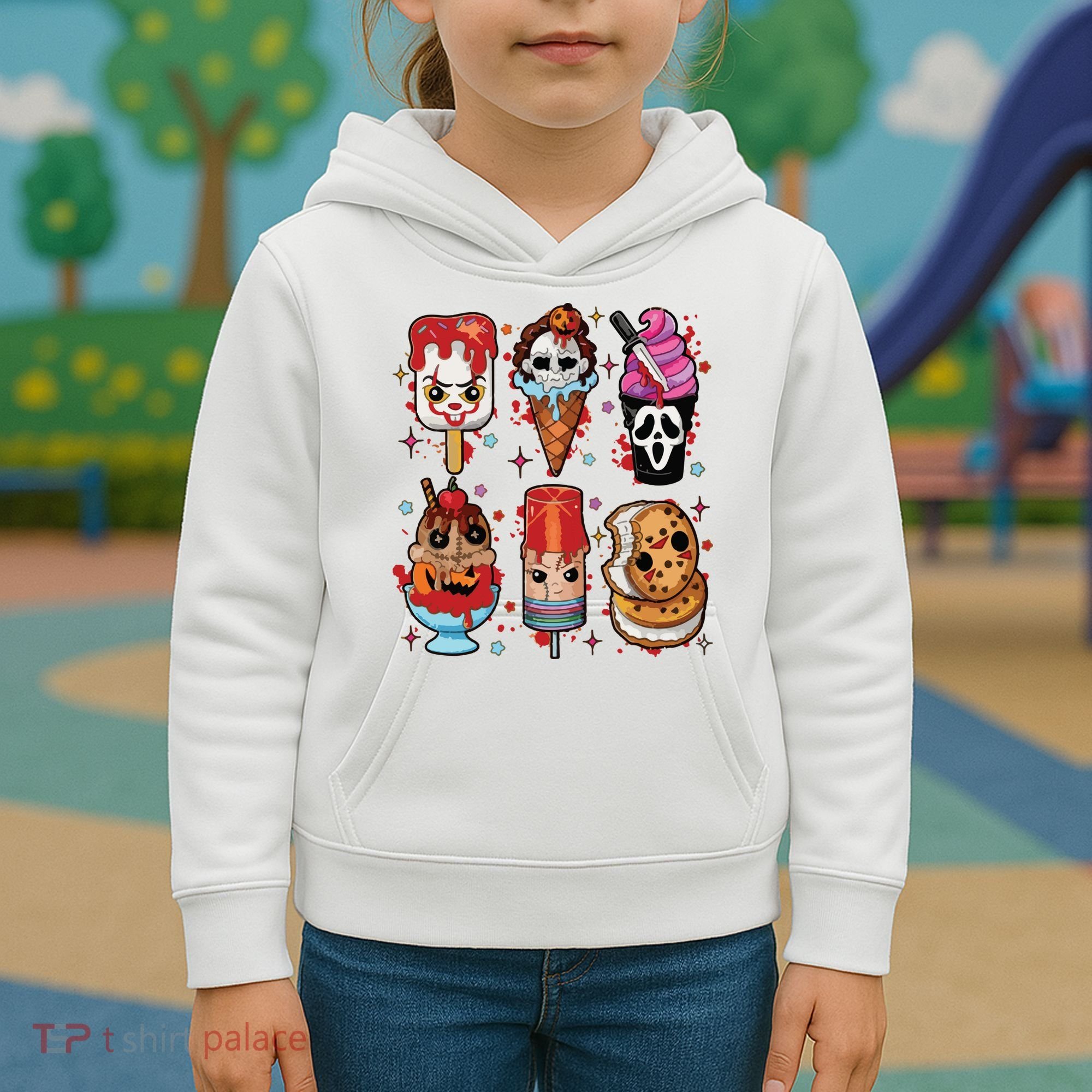 Horror Fan Gift Horror Ice Cream Dripping Ice Cream Kids Hoodie