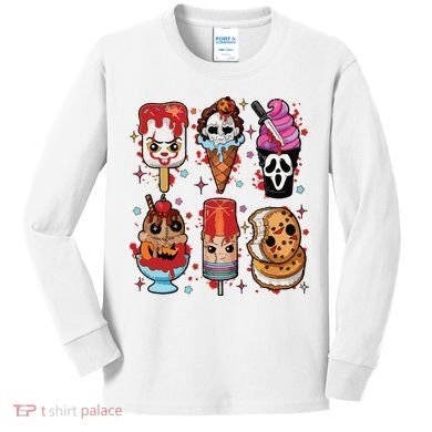 Horror Fan Gift Horror Ice Cream Dripping Ice Cream Kids Long Sleeve Shirt