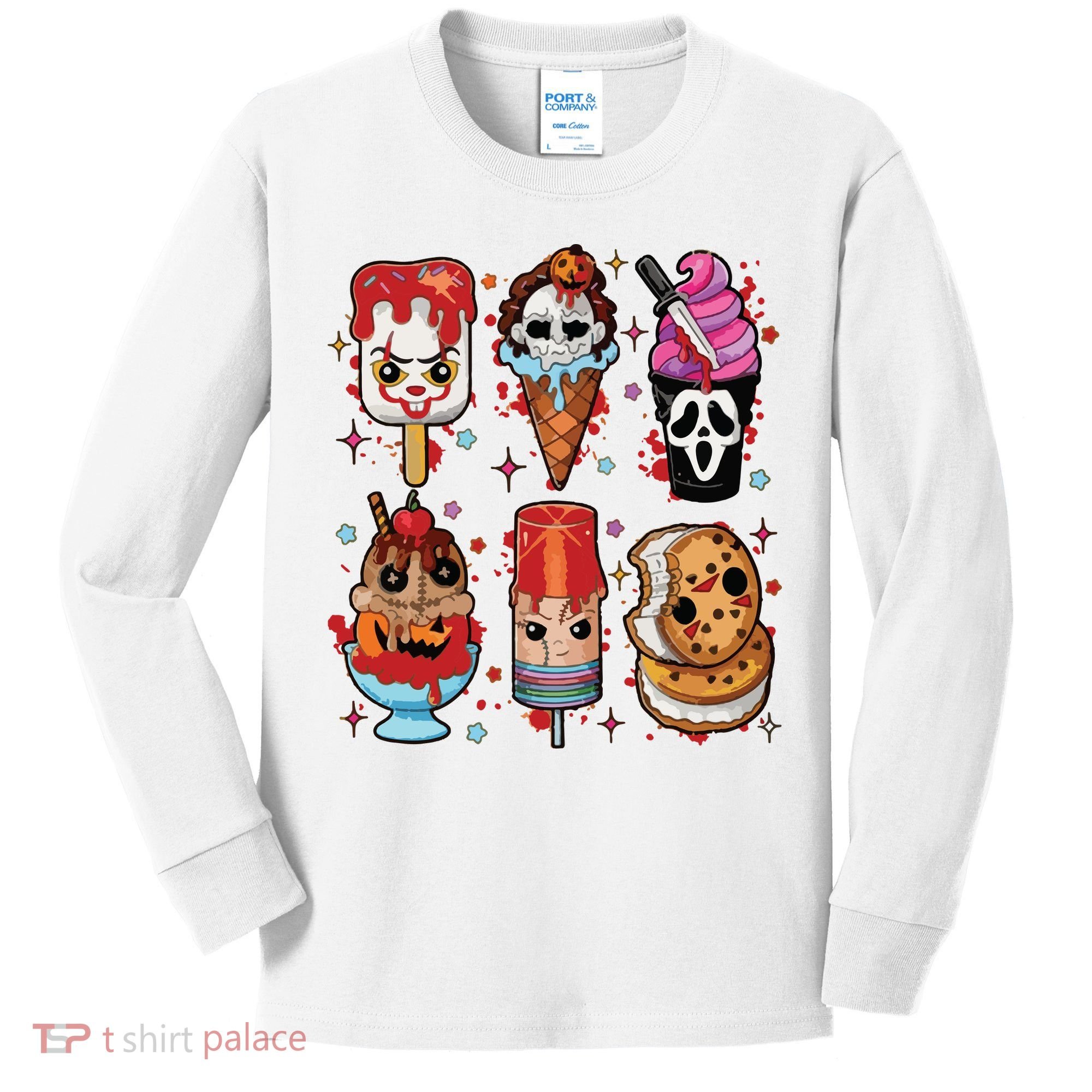 Horror Fan Gift Horror Ice Cream Dripping Ice Cream Kids Long Sleeve Shirt