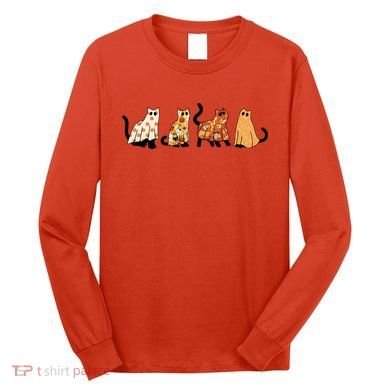 Halloween Funny Ghost Cat Lover Scary Spooky Long Sleeve Shirt