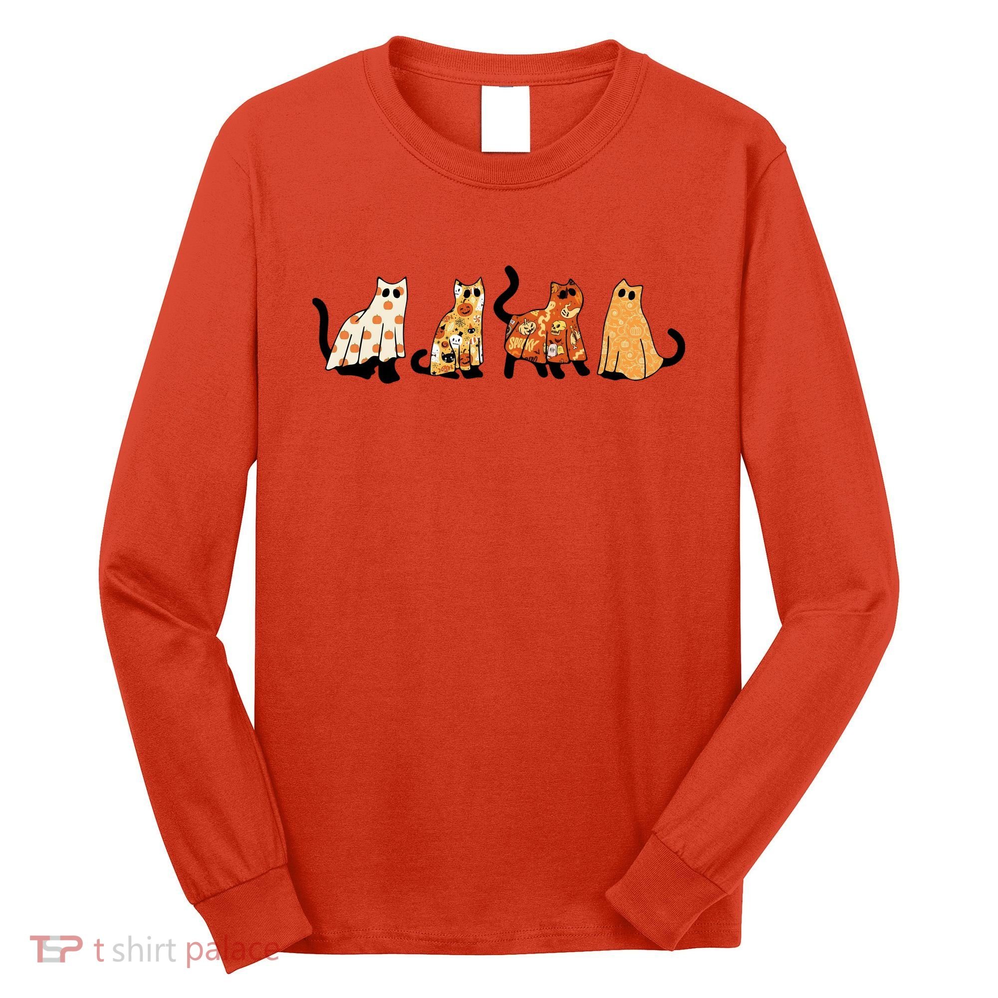 Halloween Funny Ghost Cat Lover Scary Spooky Long Sleeve Shirt