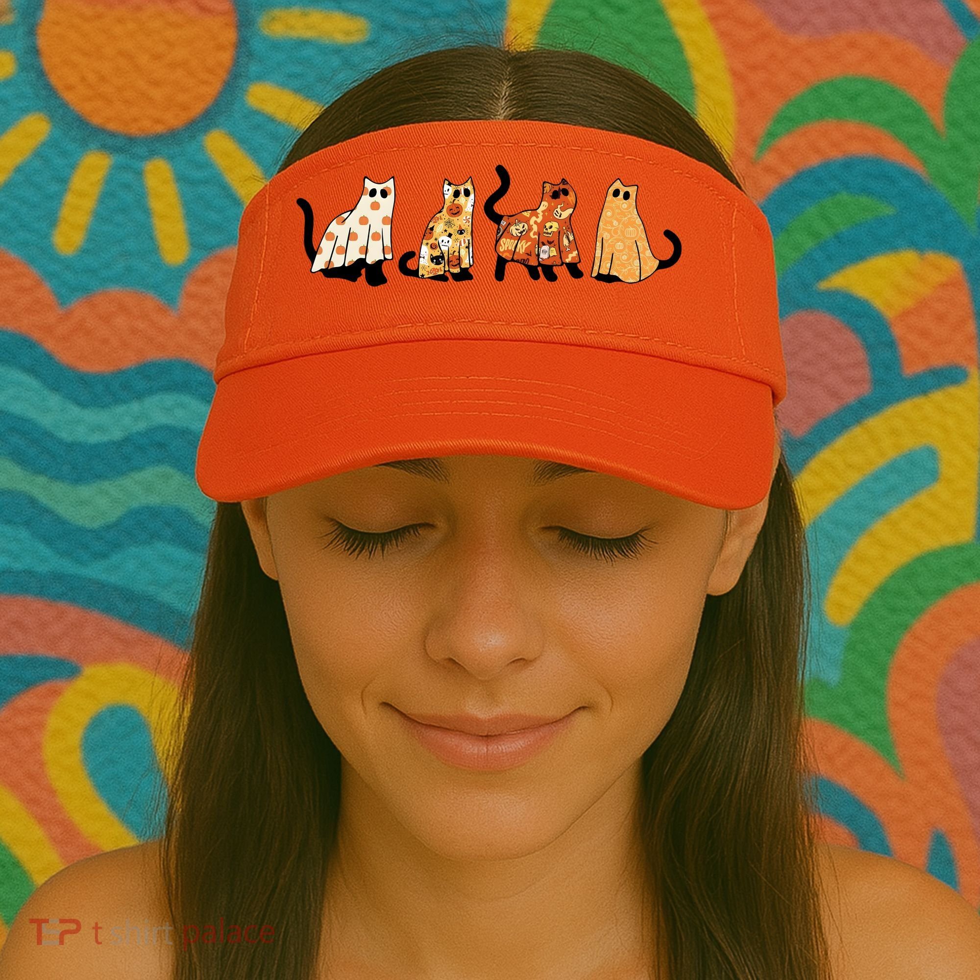 Halloween Funny Ghost Cat Lover Scary Spooky Visor