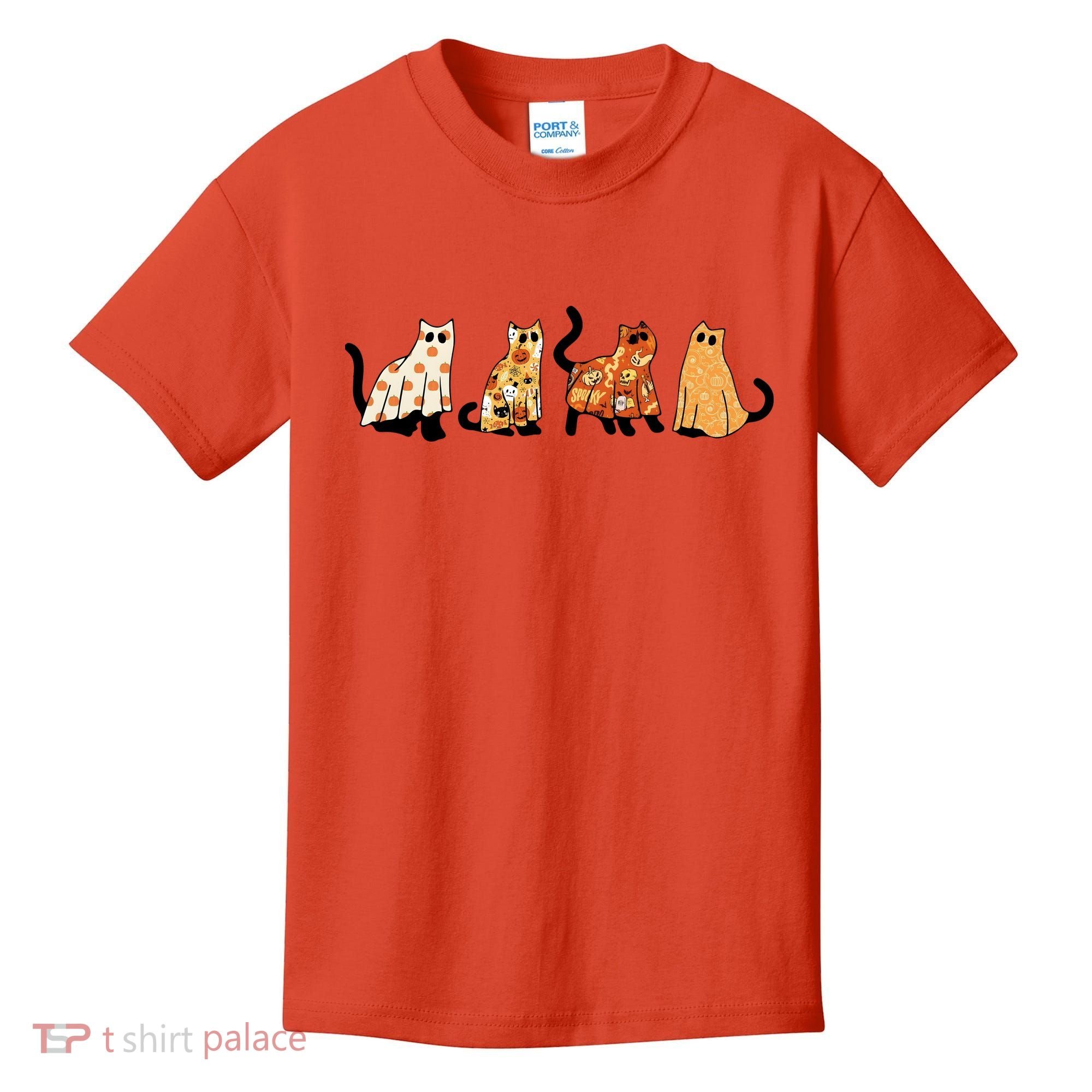 Halloween Funny Ghost Cat Lover Scary Spooky Kids T-Shirt