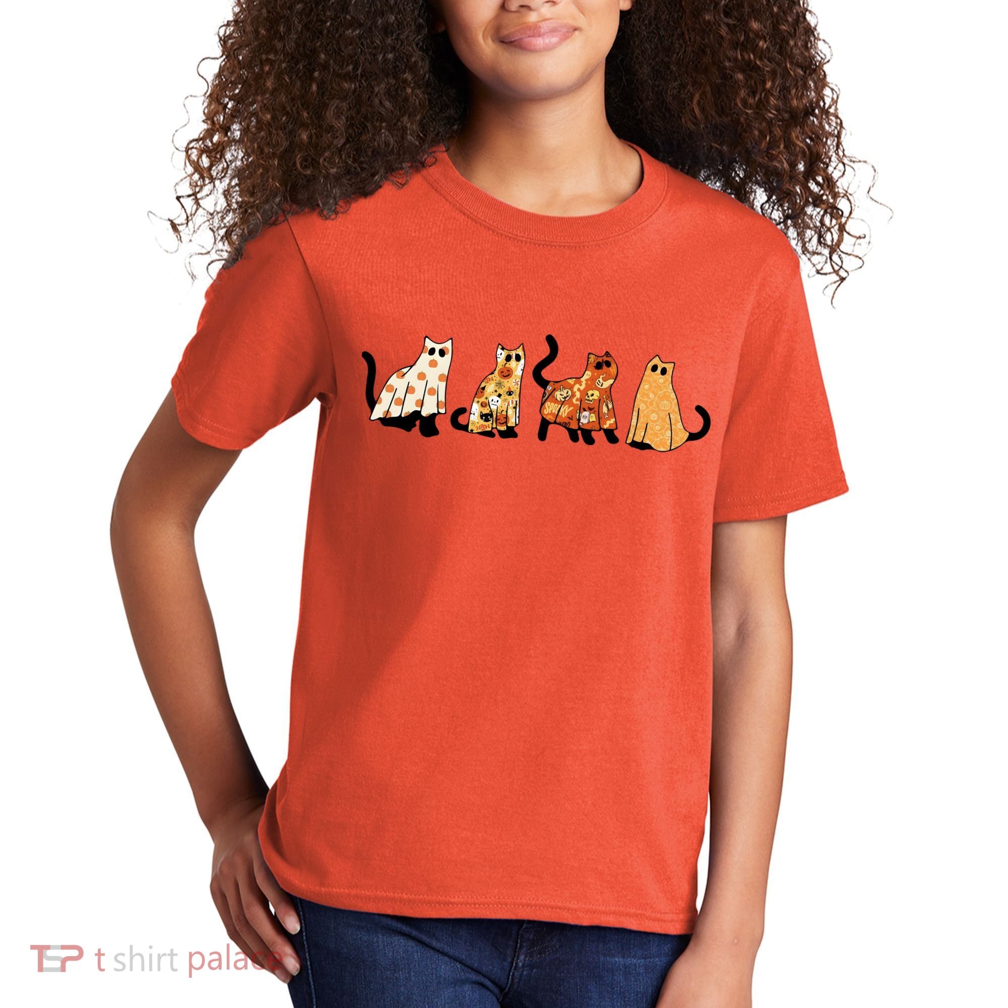 Halloween Funny Ghost Cat Lover Scary Spooky Kids T-Shirt