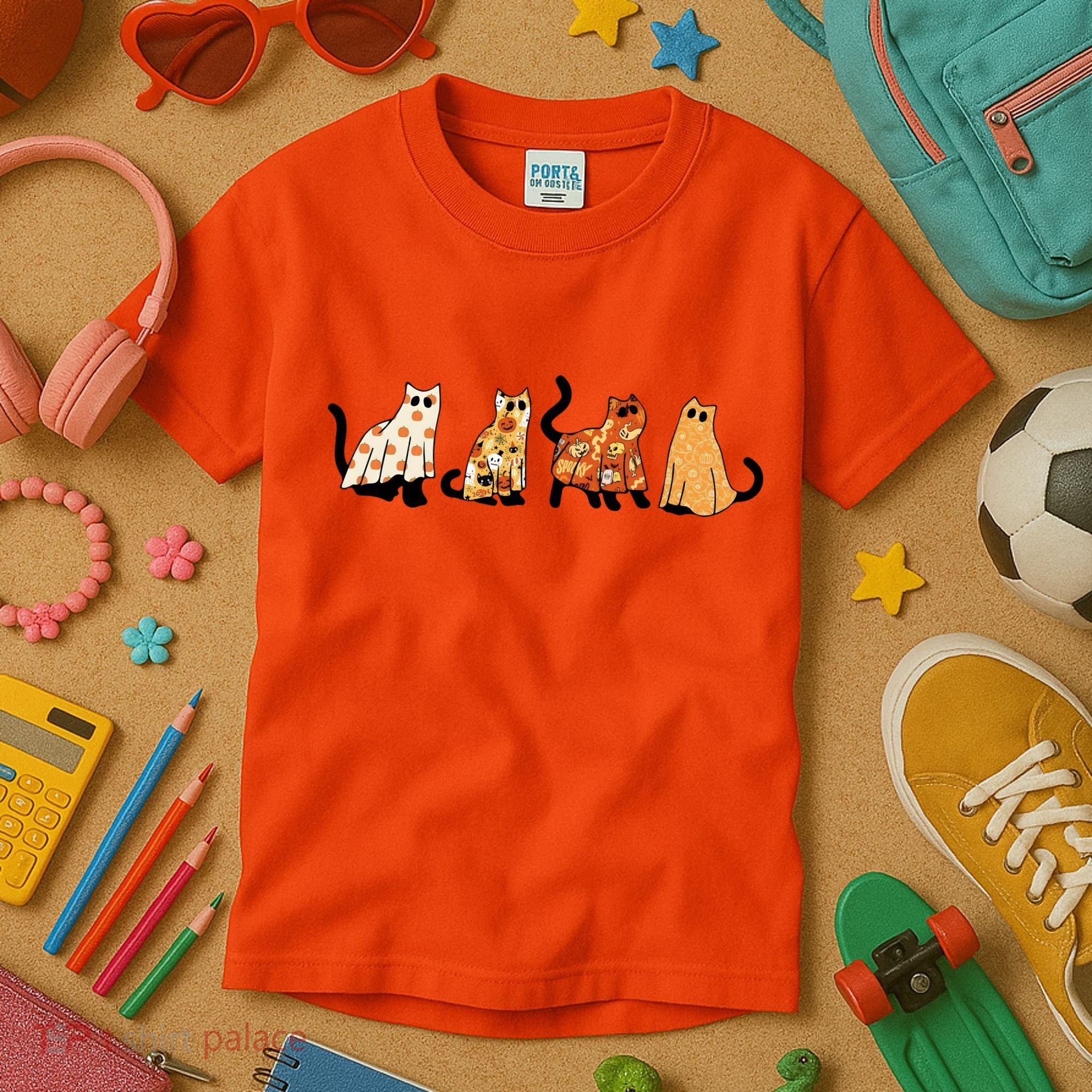 Halloween Funny Ghost Cat Lover Scary Spooky Kids T-Shirt