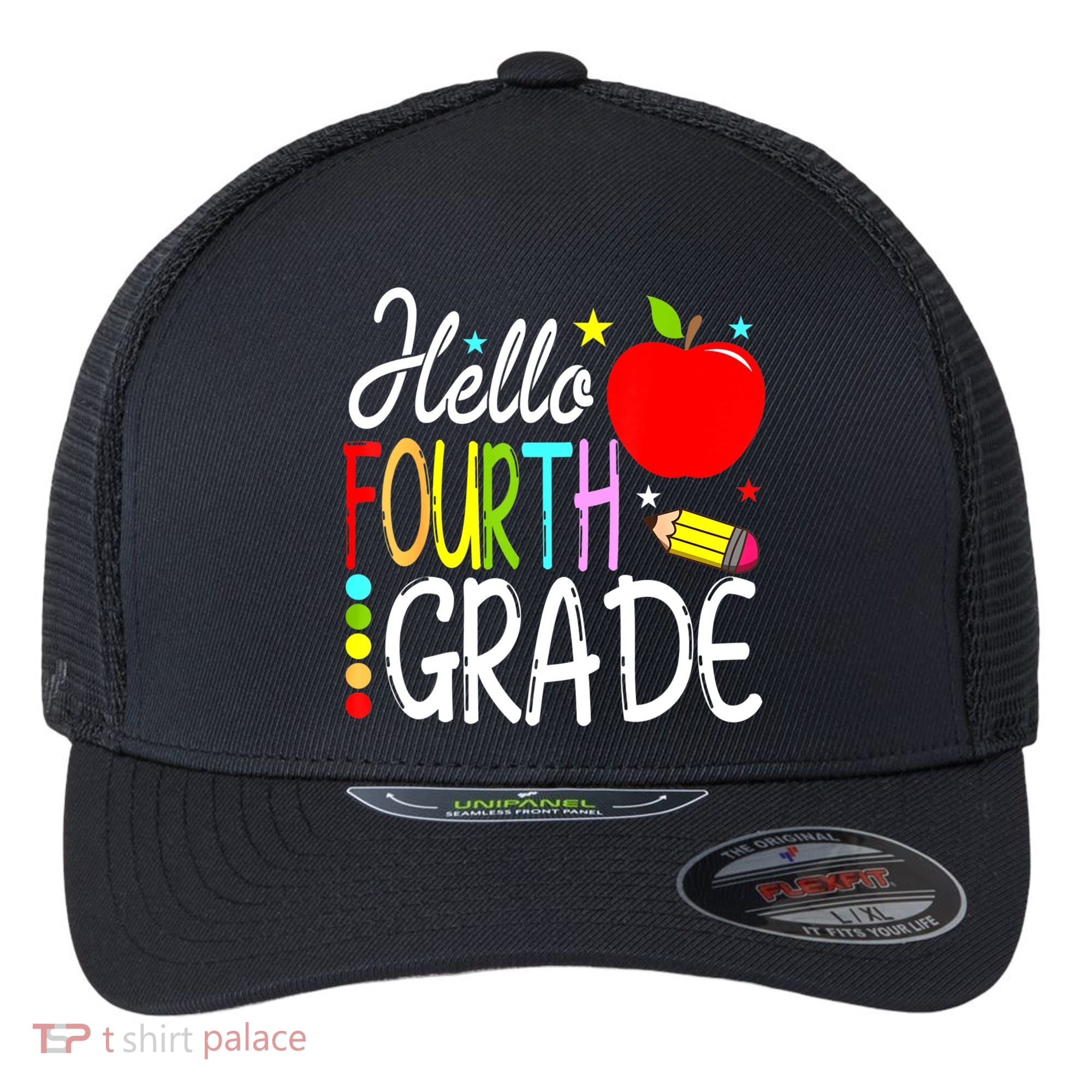 Hello Fourth Grade Team 4th Grade Back To School Teacher Flexfit Unipanel Trucker Cap