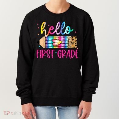 Hello First Grade Leopard Tie Dye Pencil Women's Sweatshirt