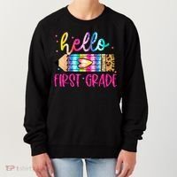 Hello First Grade Leopard Tie Dye Pencil Women's Sweatshirt thumb 0
