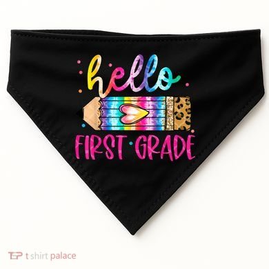 Hello First Grade Leopard Tie Dye Pencil USA-Made Doggie Bandana