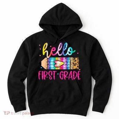 Hello First Grade Leopard Tie Dye Pencil Hoodie