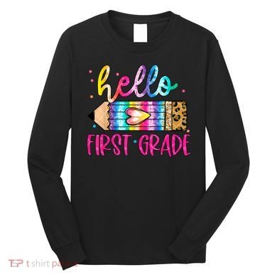 Hello First Grade Leopard Tie Dye Pencil Long Sleeve Shirt