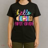 Hello First Grade Leopard Tie Dye Pencil T-Shirt thumb 4