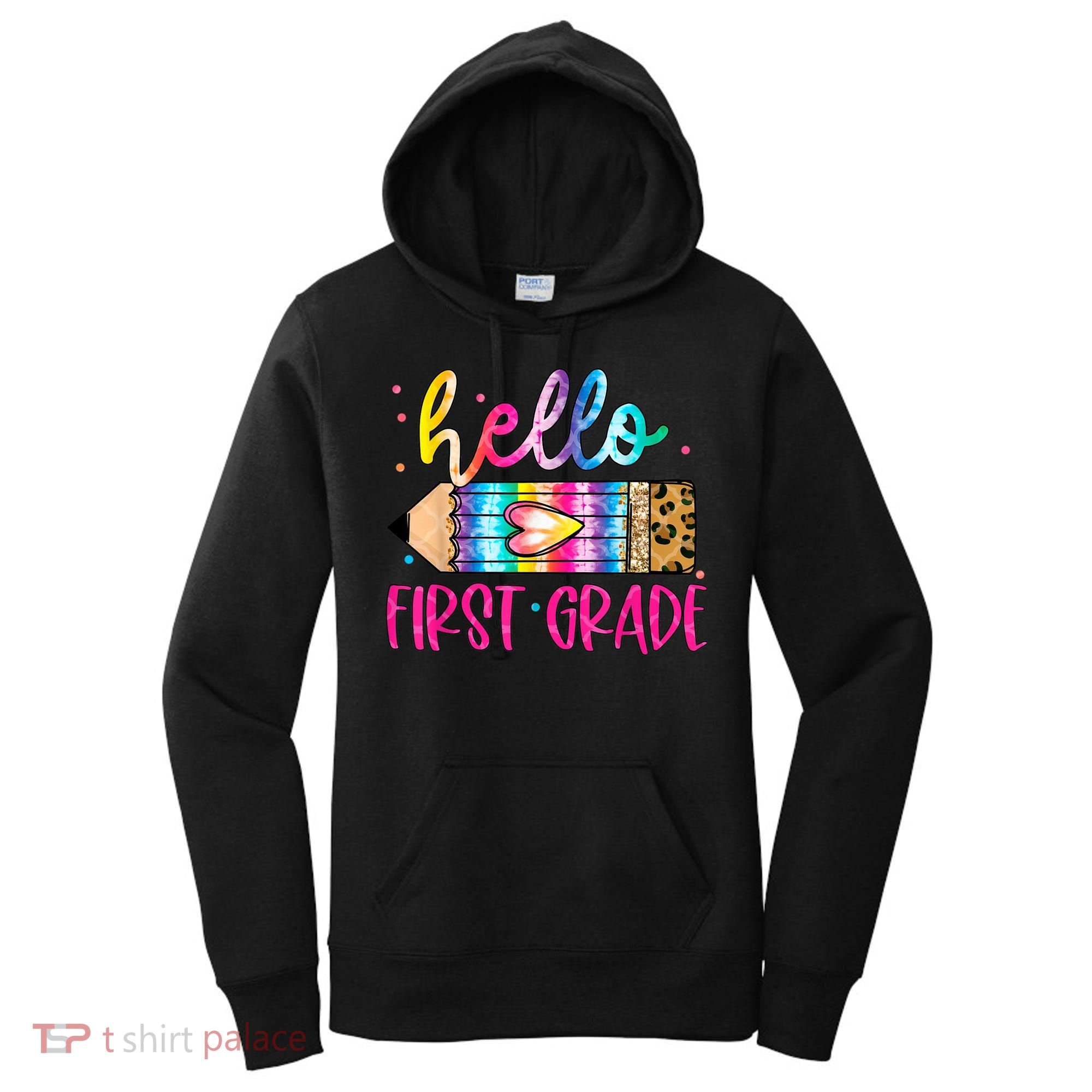 Hello First Grade Leopard Tie Dye Pencil Women's Hoodie