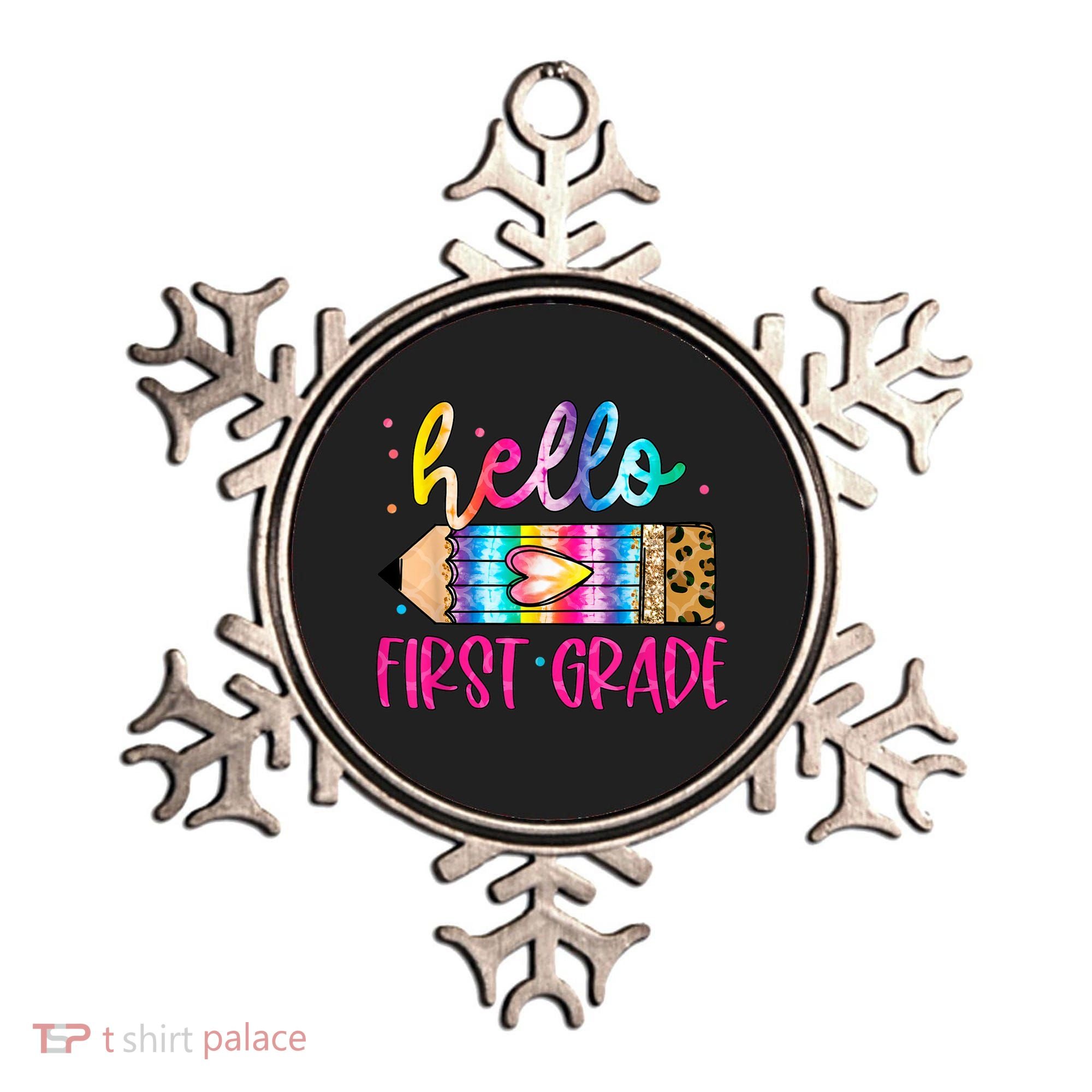Hello First Grade Leopard Tie Dye Pencil Ornament