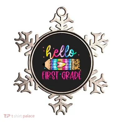 Hello First Grade Leopard Tie Dye Pencil Ornament