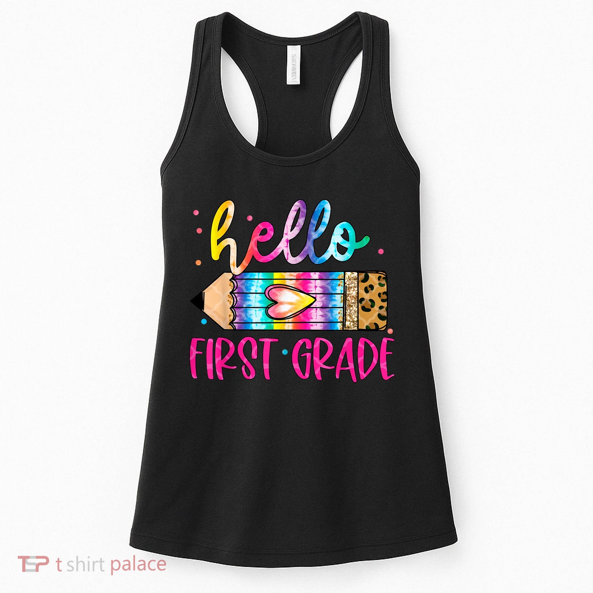 Hello First Grade Leopard Tie Dye Pencil Women's Tank Top